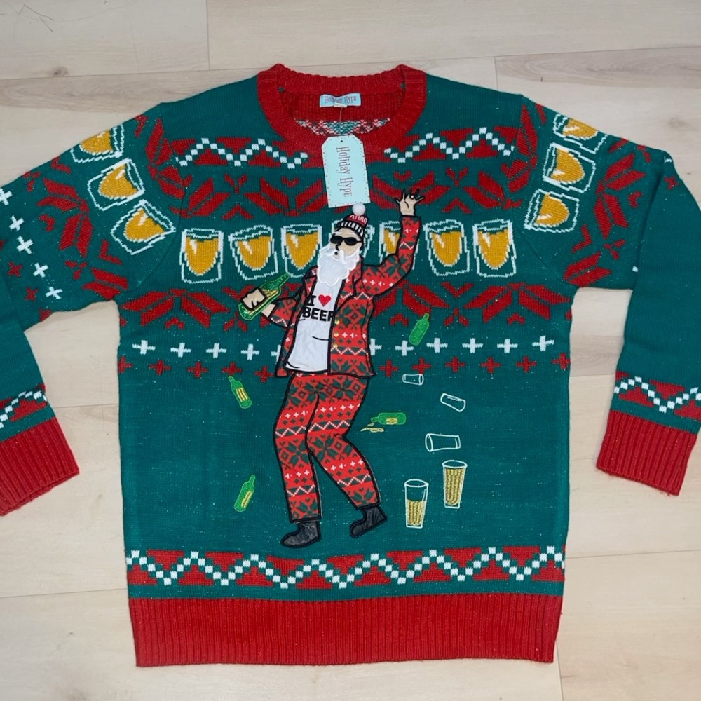 Holiday Hype I Heart Beer Santa Ugly Sweater